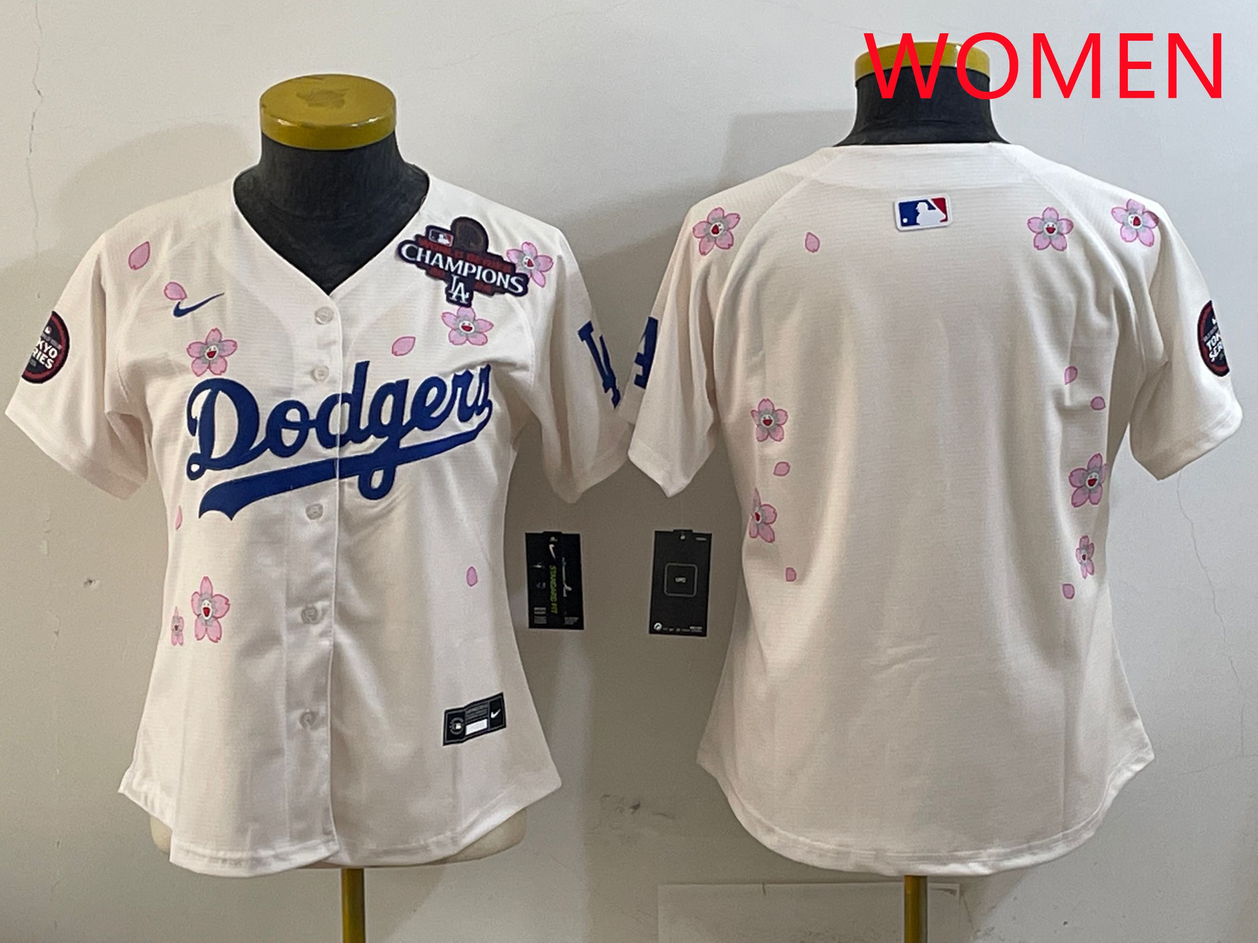Women Los Angeles Dodgers Blank Cream Sakura Edition 2025 Nike MLB Jersey style 2